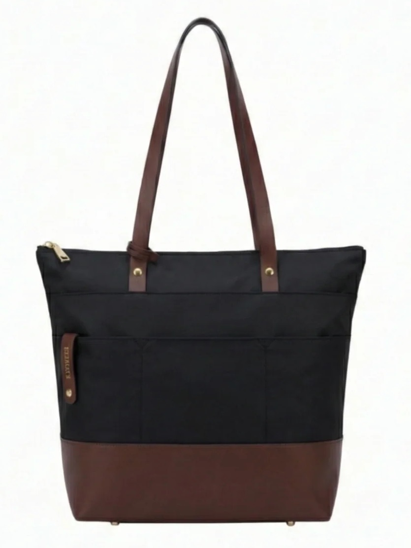 R.Riveter Black & Brown Tote Bag With Leather Trim Medium
